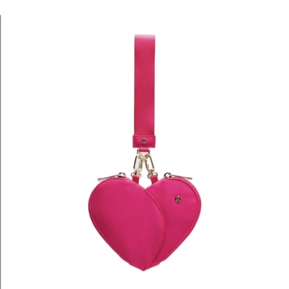 lululemon athletica Handbags - Lululemon Dual Pouch Wristlet *Heart* Passionate Pink/Gold